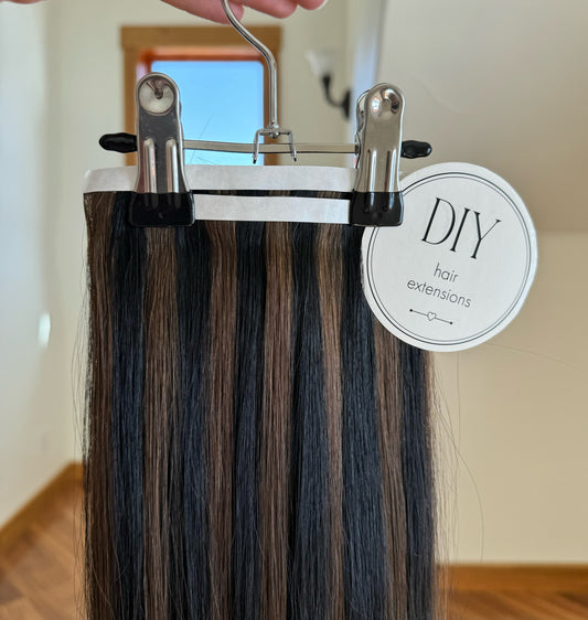 Black/Brown Highlights straight DIY Hair Extensions Home Kit