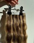 Beige/Brown Wavy Highlights DIY Hair Extensions Home Kit