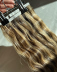 Beige/Brown Wavy Highlights DIY Hair Extensions Home Kit